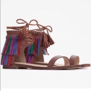 ZARA Boho Gladiator Fringe Sandals Size EU 37 | US 6.5 Womens